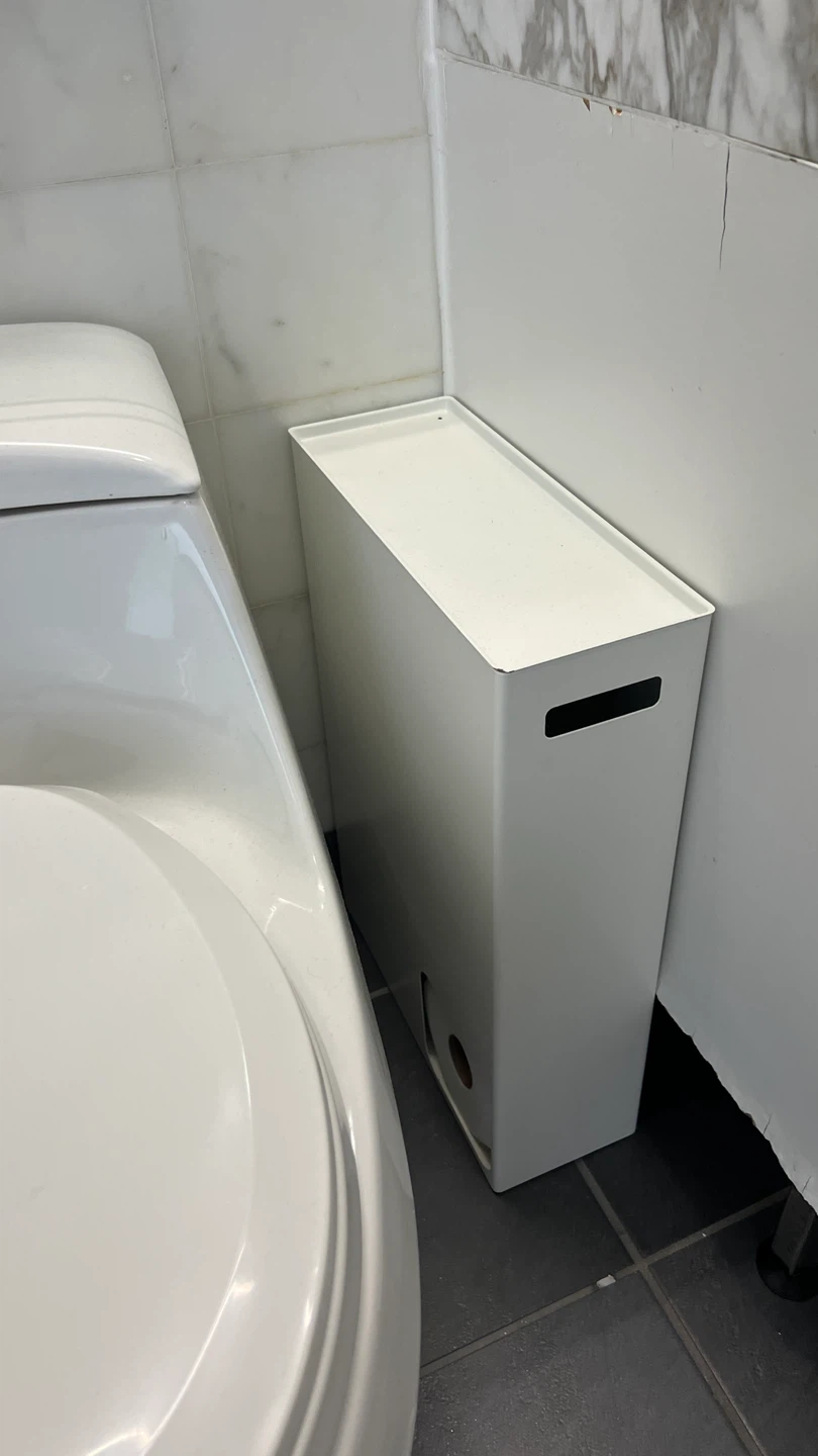 Slim White Bathroom Storage Unit with Toilet Paper Holder