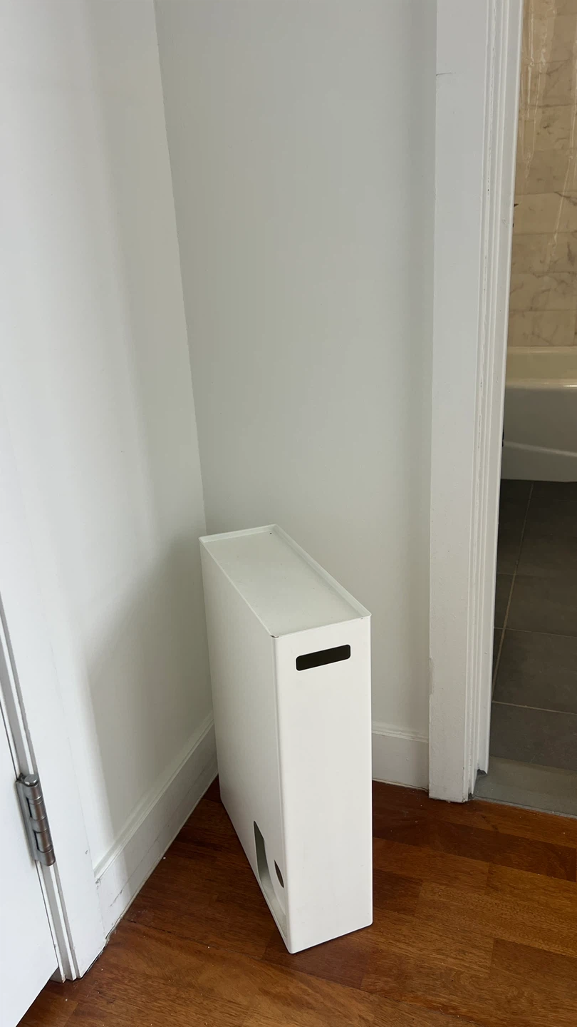 Slim White Bathroom Storage Unit with Toilet Paper Holder - photo 5