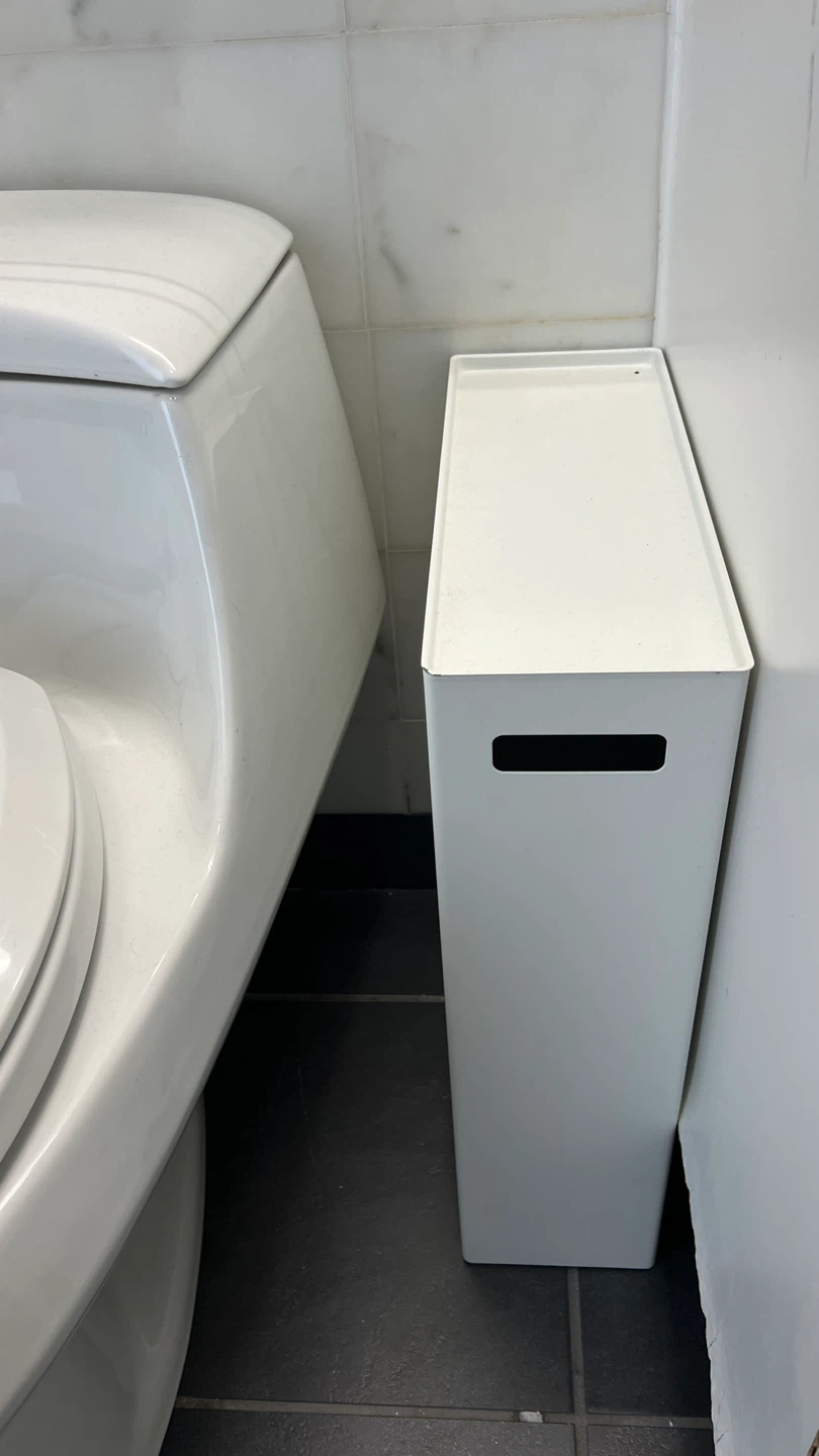 Slim White Bathroom Storage Unit with Toilet Paper Holder - photo 2