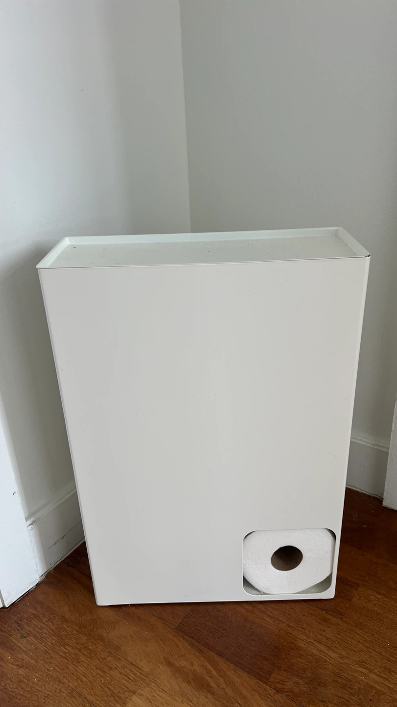 Slim White Bathroom Storage Unit with Toilet Paper Holder - photo 4