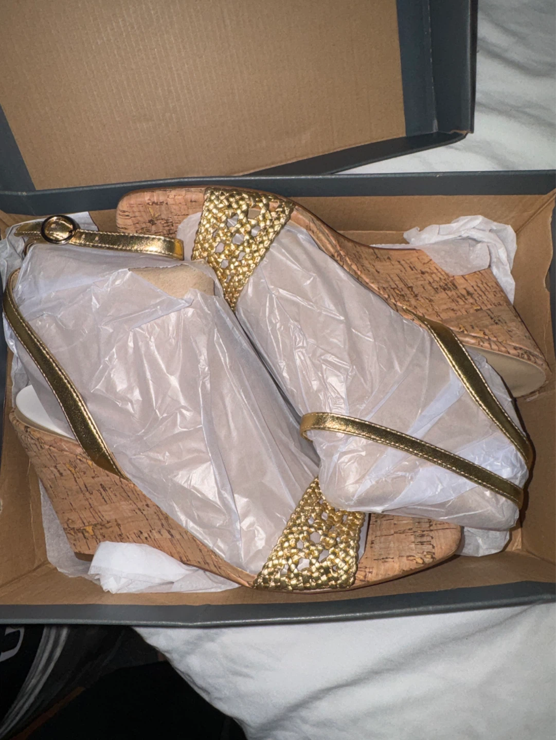 Ann Taylor Gold Wedge Sandals Size 9.5M - photo 2