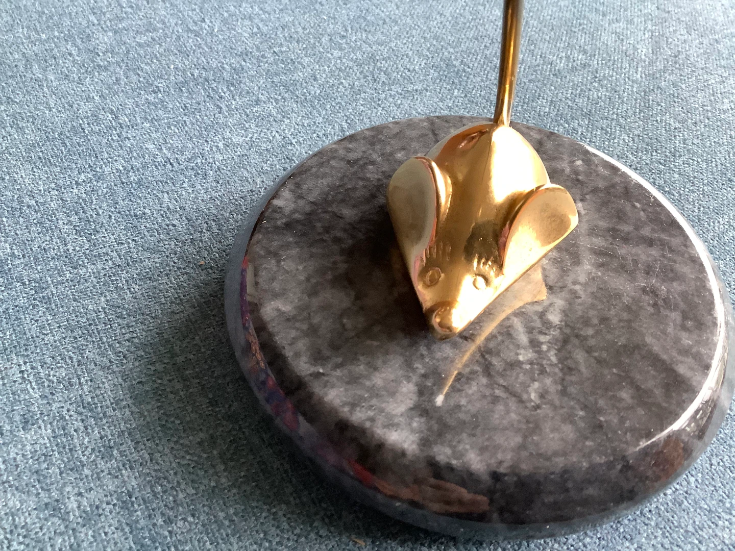 Vt Brass Mouse Note Spike/Ring Holder w Stone Base 🐞