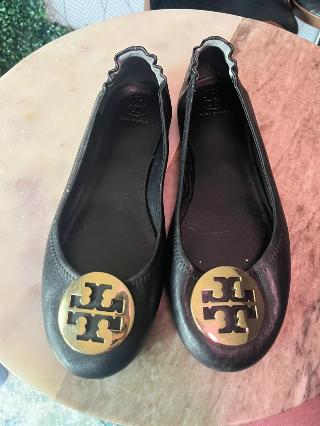 10.5 Tory Burch Minnie Travel Napa Leather Ballet