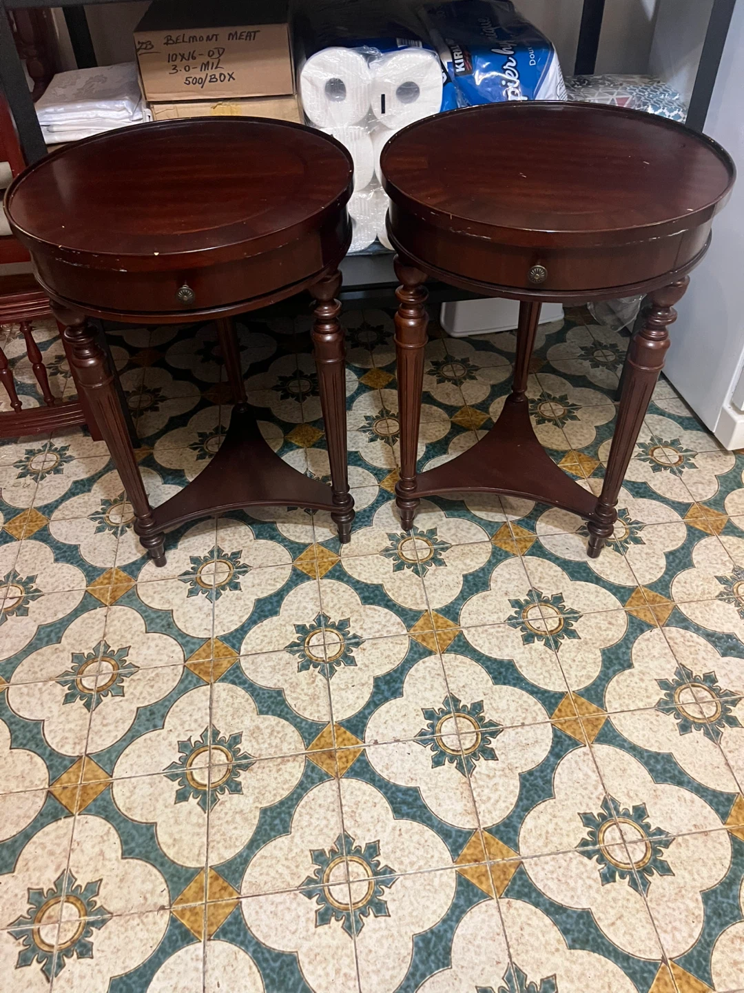 Set of 2 Mahogany Side Tables with Drawer
