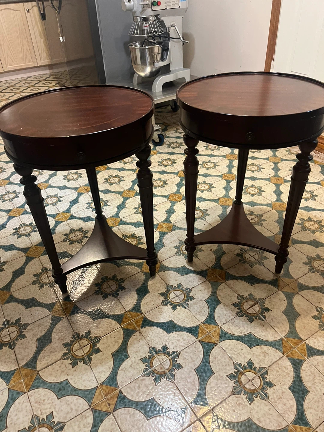 Set of 2 Mahogany Side Tables with Drawer - photo 2