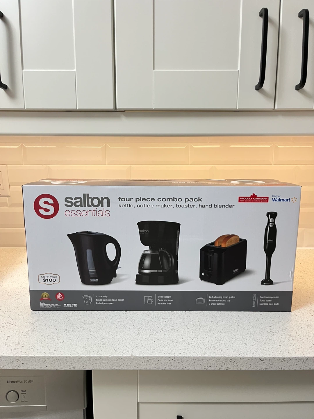 4 new appliances - kettle, coffee maker, toaster & hand blender