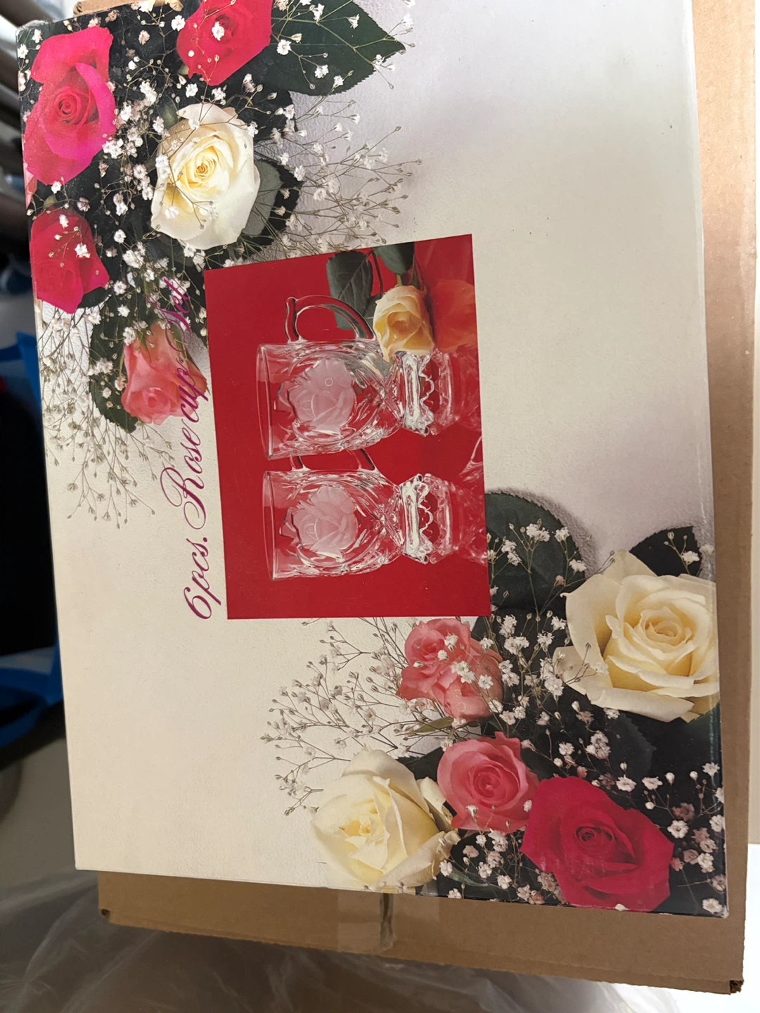 Set of 6 "Rose Cup" Glass Mugs