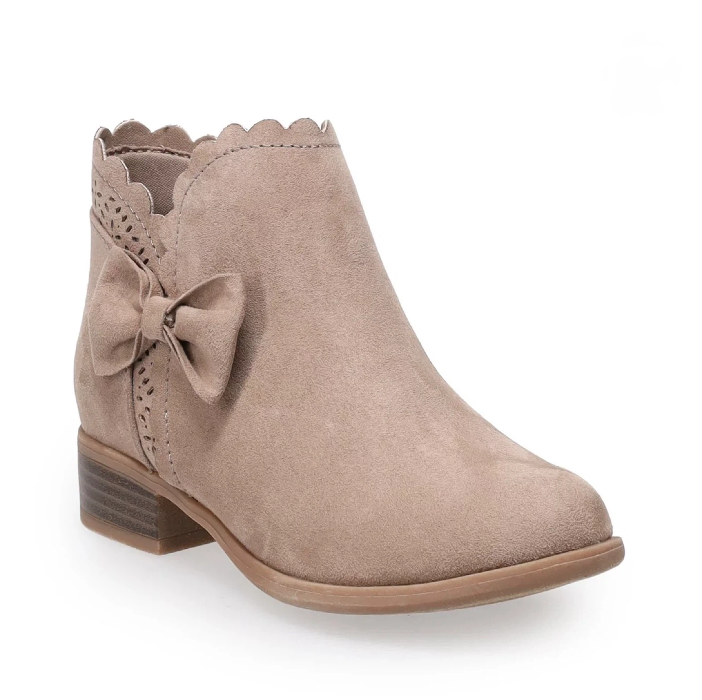 Girls' Tan Suede Ankle Boots with Bow Accent