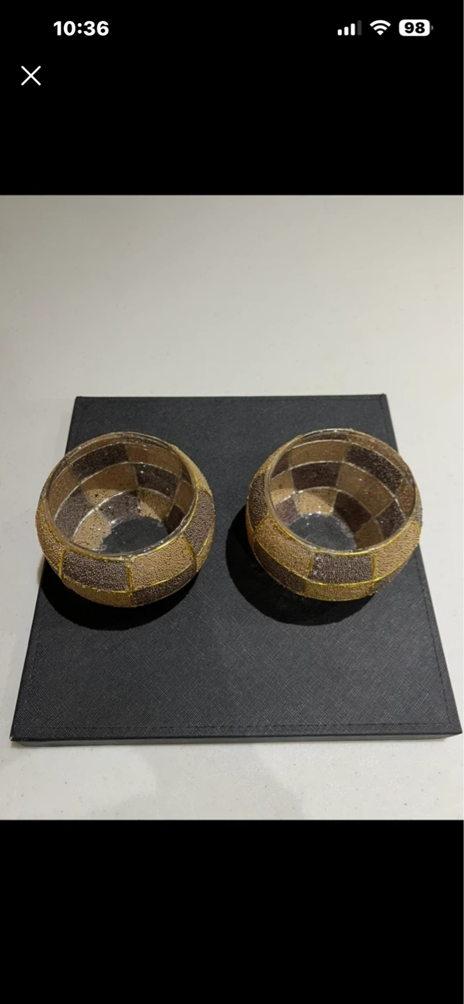 Set of 2 mosaic glass candle holders