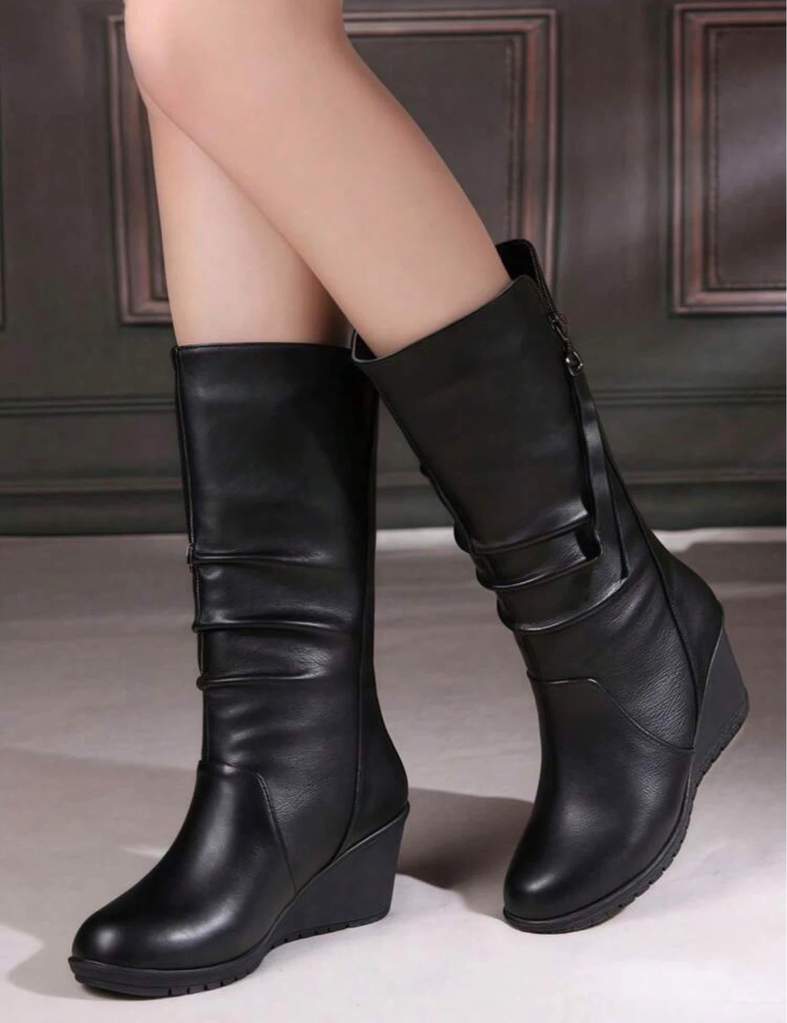 Black Ruched Wedge Boots - photo 3