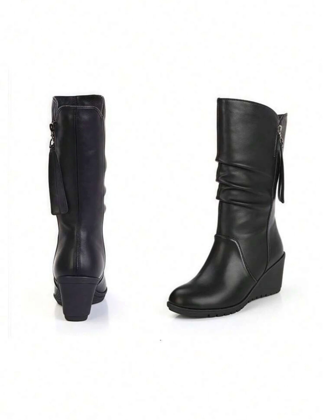 Black Ruched Wedge Boots - photo 2