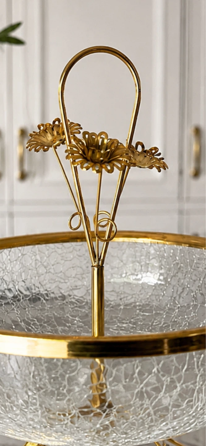 Gold and Glass Decorative Bowl with Flower Detail - photo 2