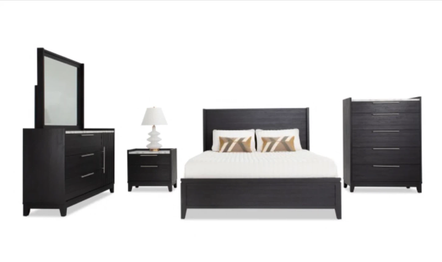 Black Bedroom Set - Bed, Dresser, Nightstand, Mirror - photo 2