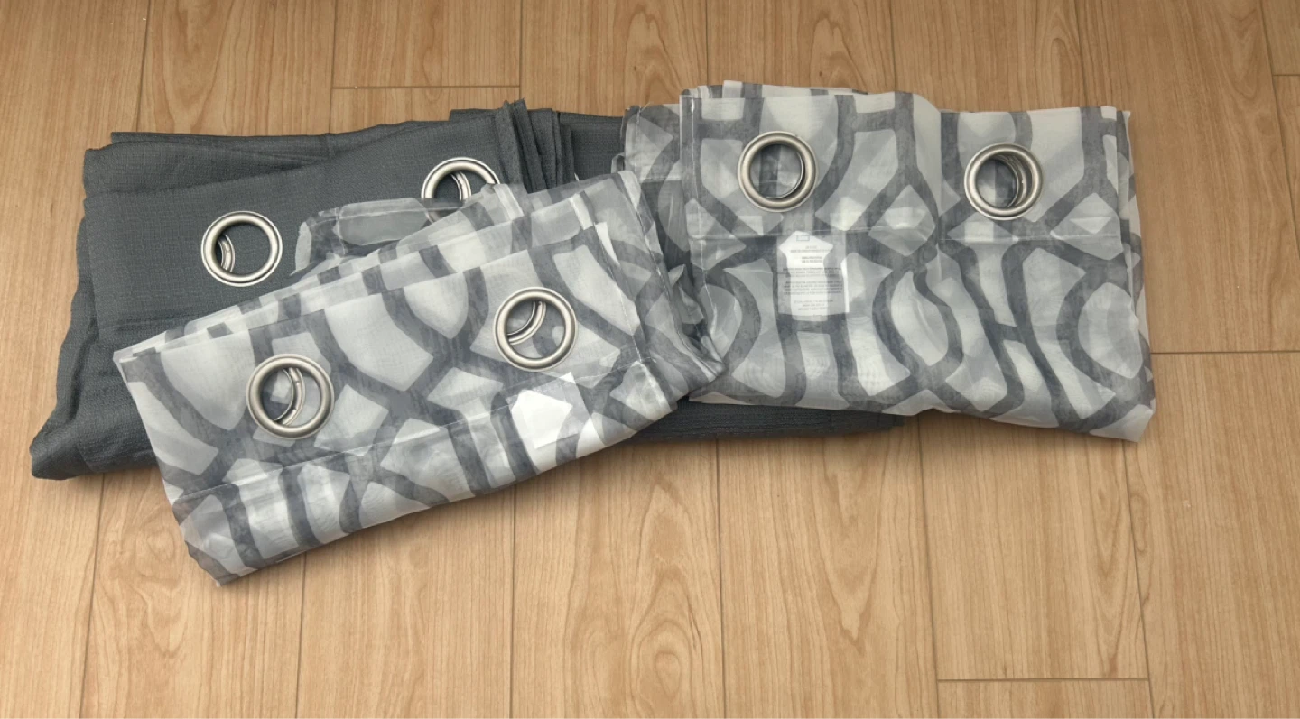 Pair of Grey & White Geometric Print Curtains