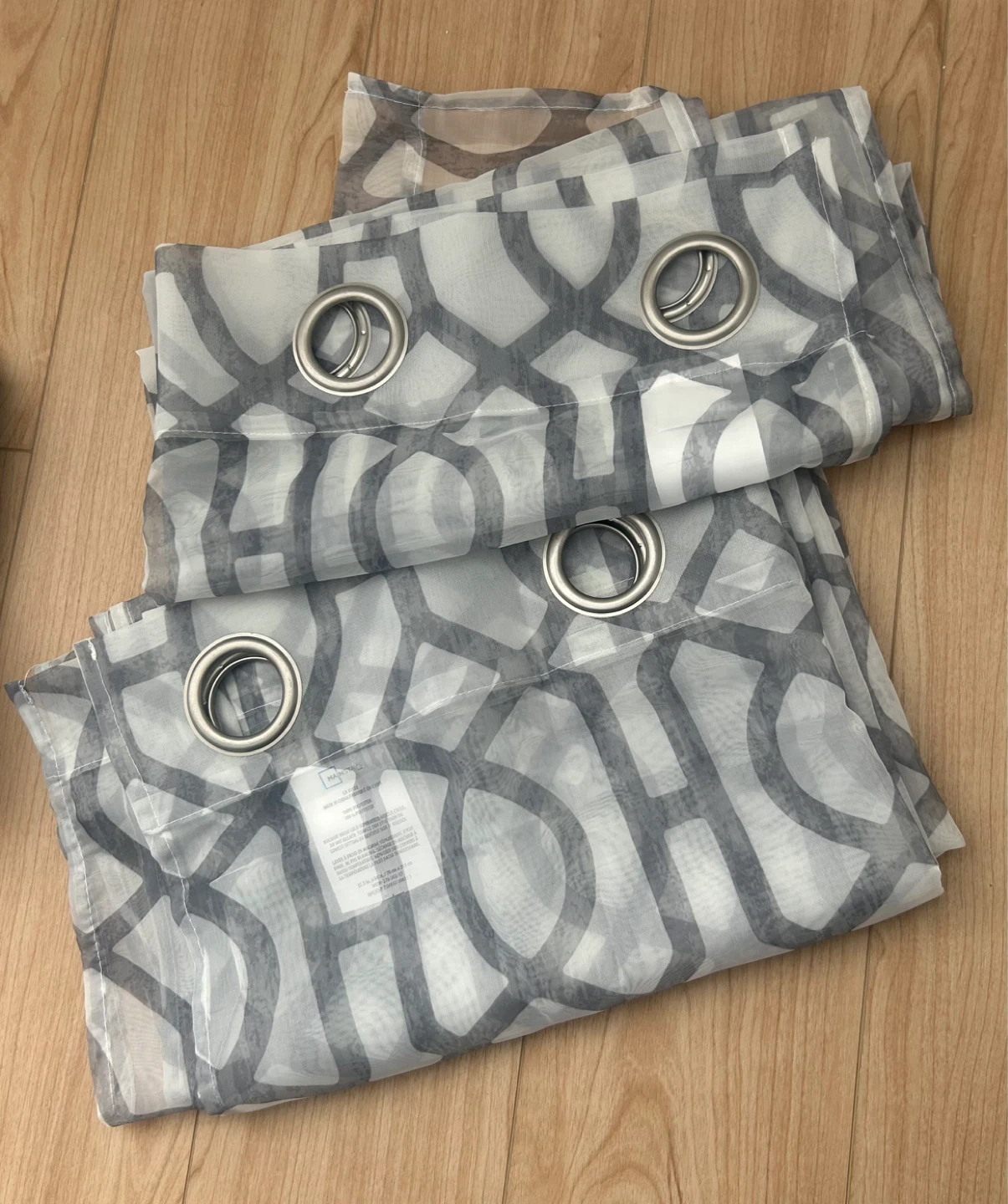 Pair of Grey & White Geometric Print Curtains - photo 3