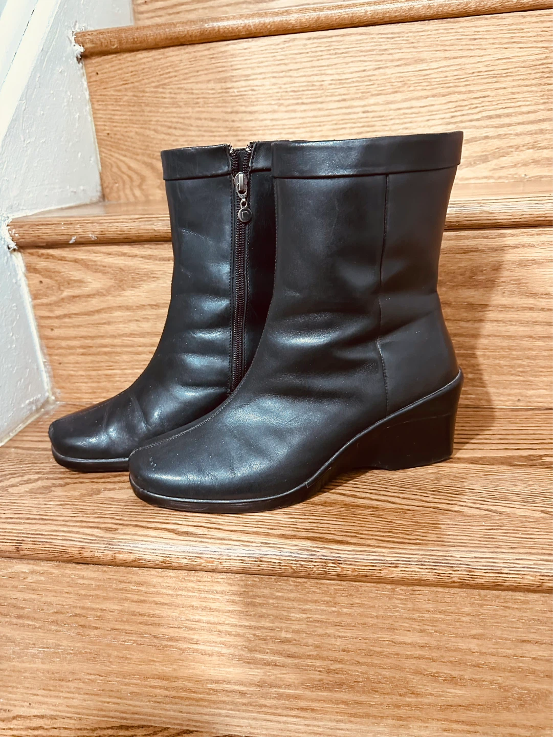 Black Leather Wedge Boots