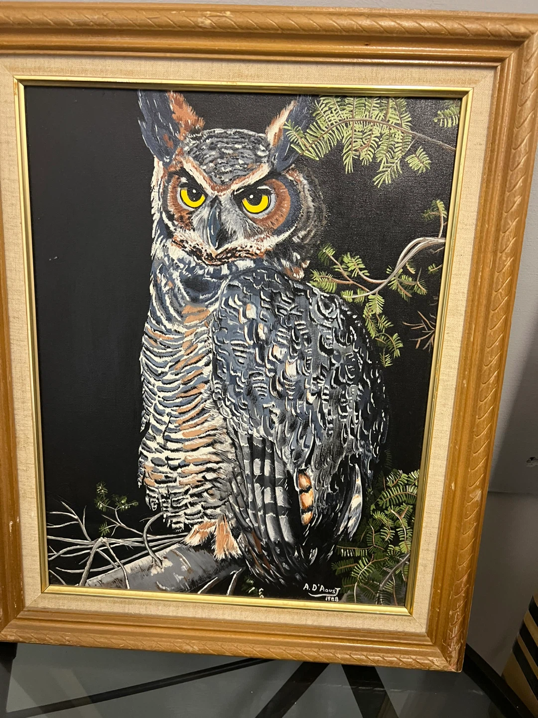 Andre D'Aoust Great Horn Owl Painting 1988