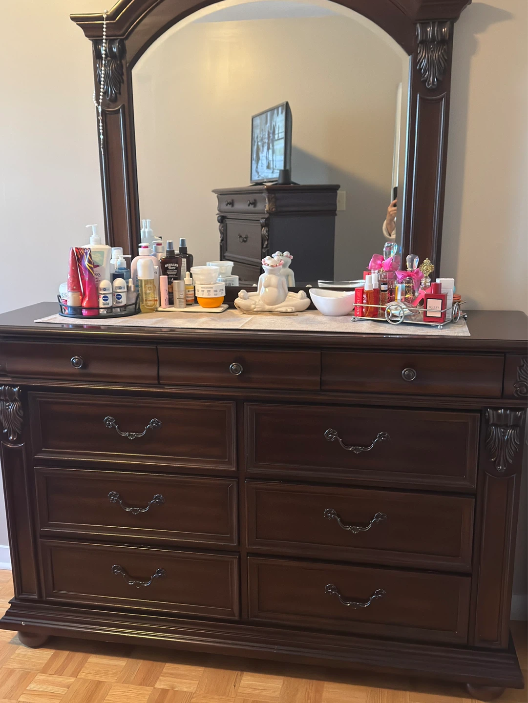 Dark Wood Dresser with Mirror