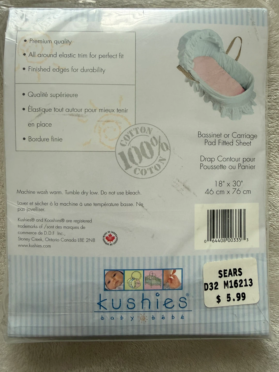 Kushies Baby Bassinet or Carriage Pad Fitted Sheet 18" x 30" - photo 2