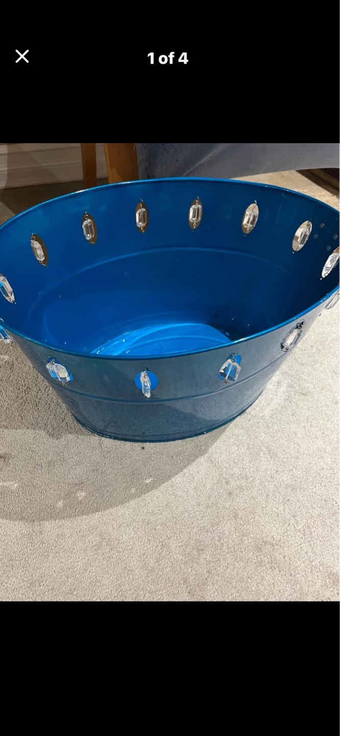 Blue Metal Bucket with Rhinestone Accents