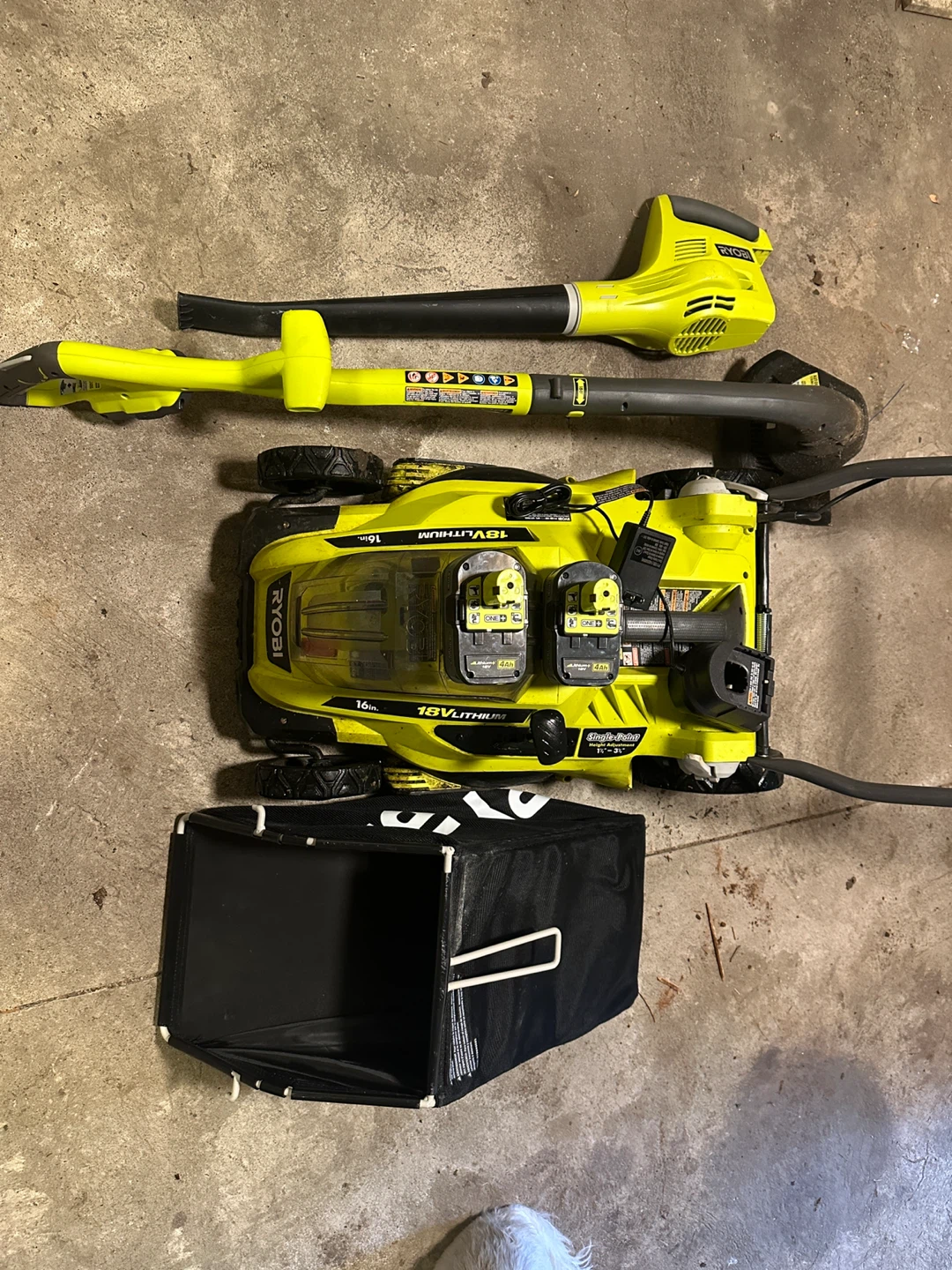 Ryobi 18V Lithium-Ion Lawn Mower, String Trimmer, and Blower Set