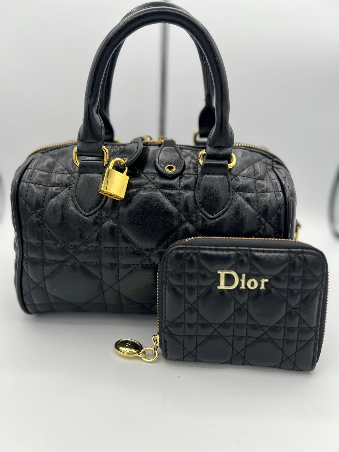 Dior Black Quilted Boston Bag with Matching Wallet