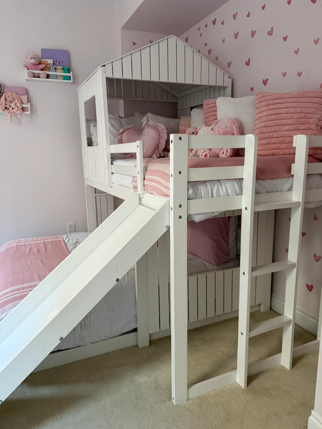 White Twin Over Twin Bunk Bed with Slide