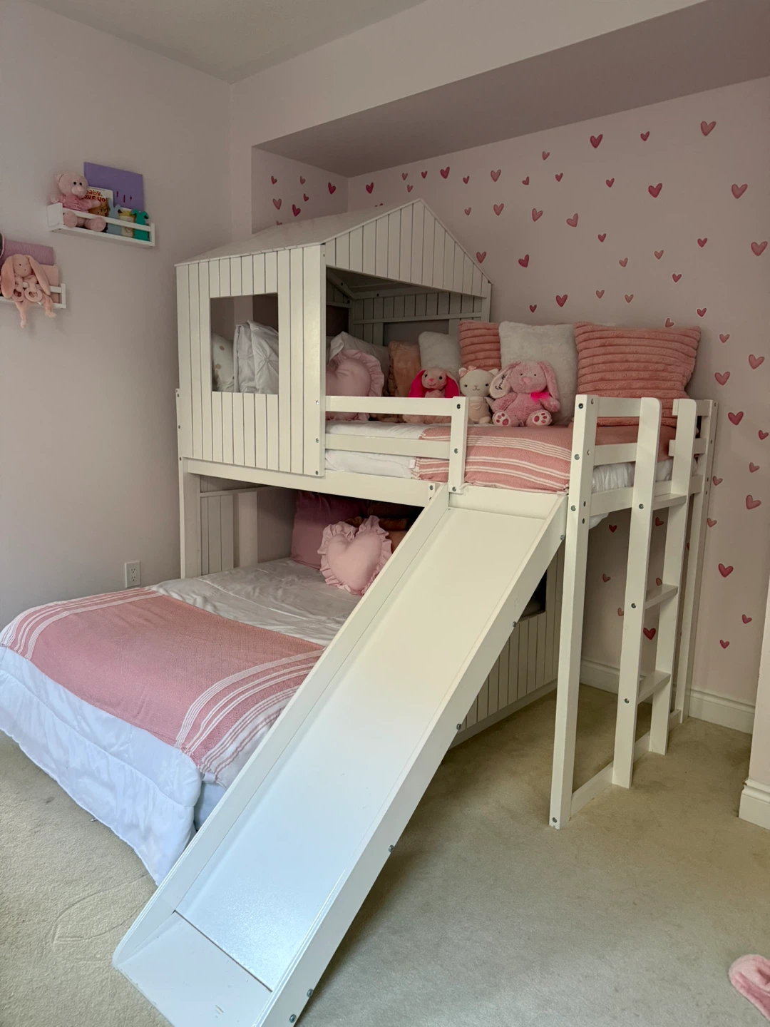 White Twin Over Twin Bunk Bed with Slide - photo 2
