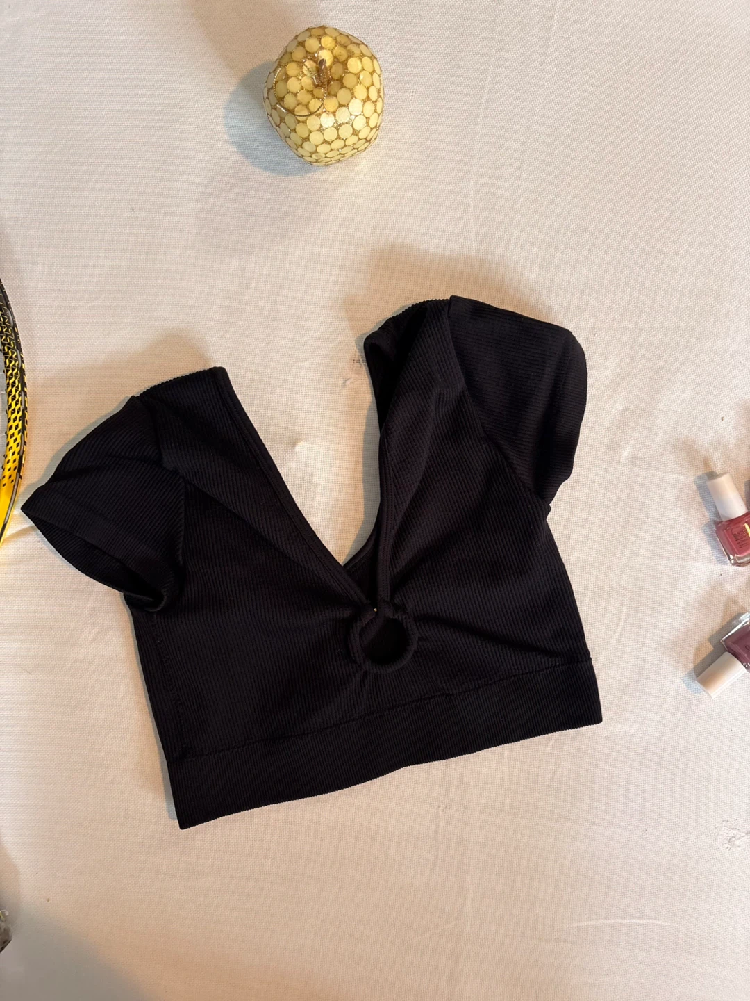Black Ribbed Cropped Top