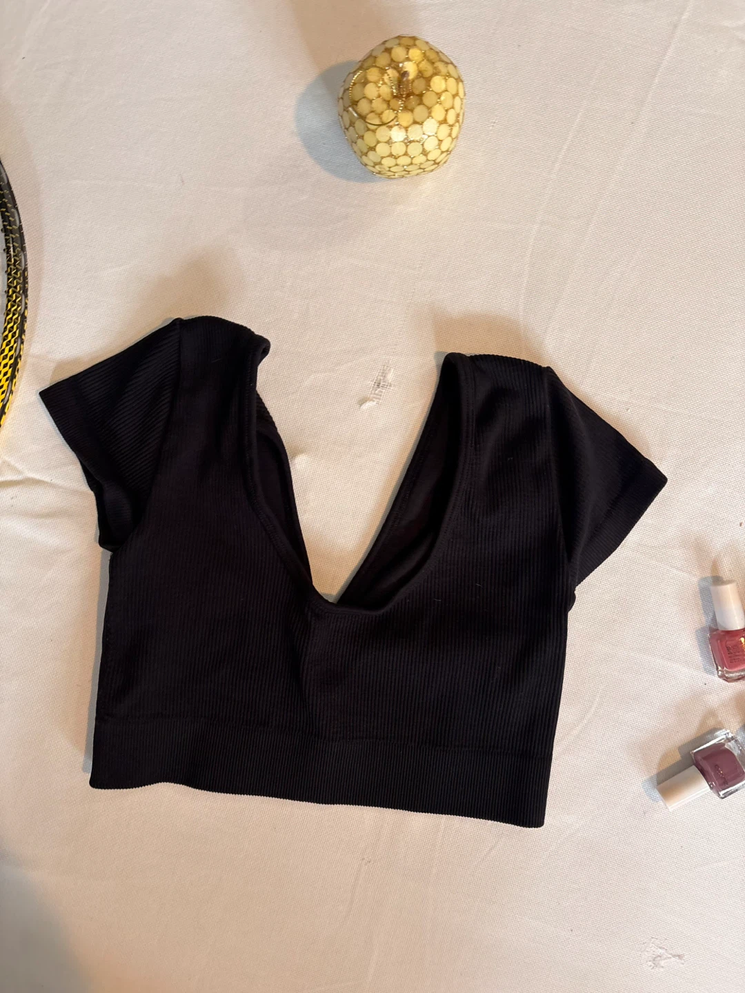 Black Ribbed Cropped Top - photo 2
