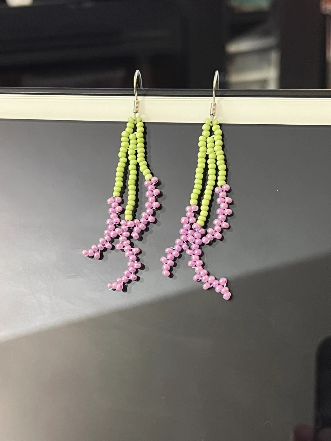 Beaded Lavender Dangle Earrings