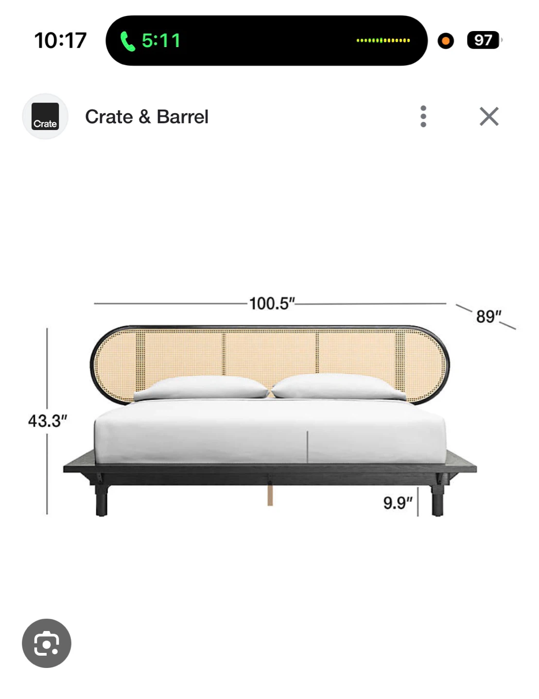 Crate & Barrel Anaise Cane Queen Bed Frame - photo 2