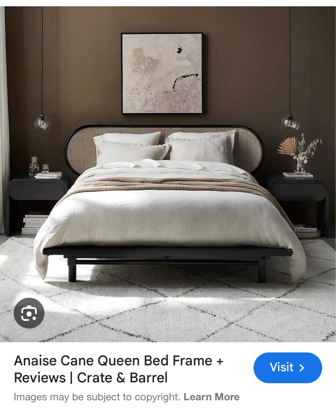 Crate & Barrel Anaise Cane Queen Bed Frame - photo 5