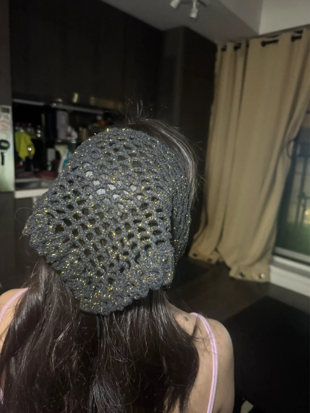 Handmade Crochet Bandana with Gold Sparkle - photo 3