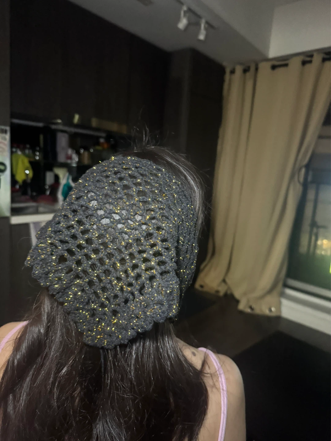 Handmade Crochet Bandana with Gold Sparkle - photo 2