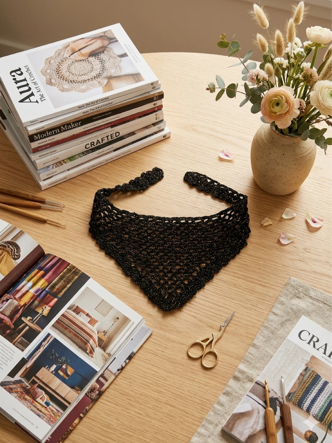 Handmade Crochet Bandana with Gold Sparkle