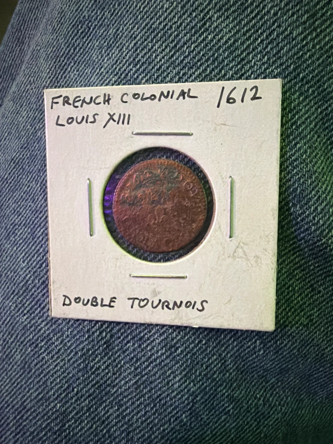 French Colonial 1612 Louis XIII Double Tournois Coin
