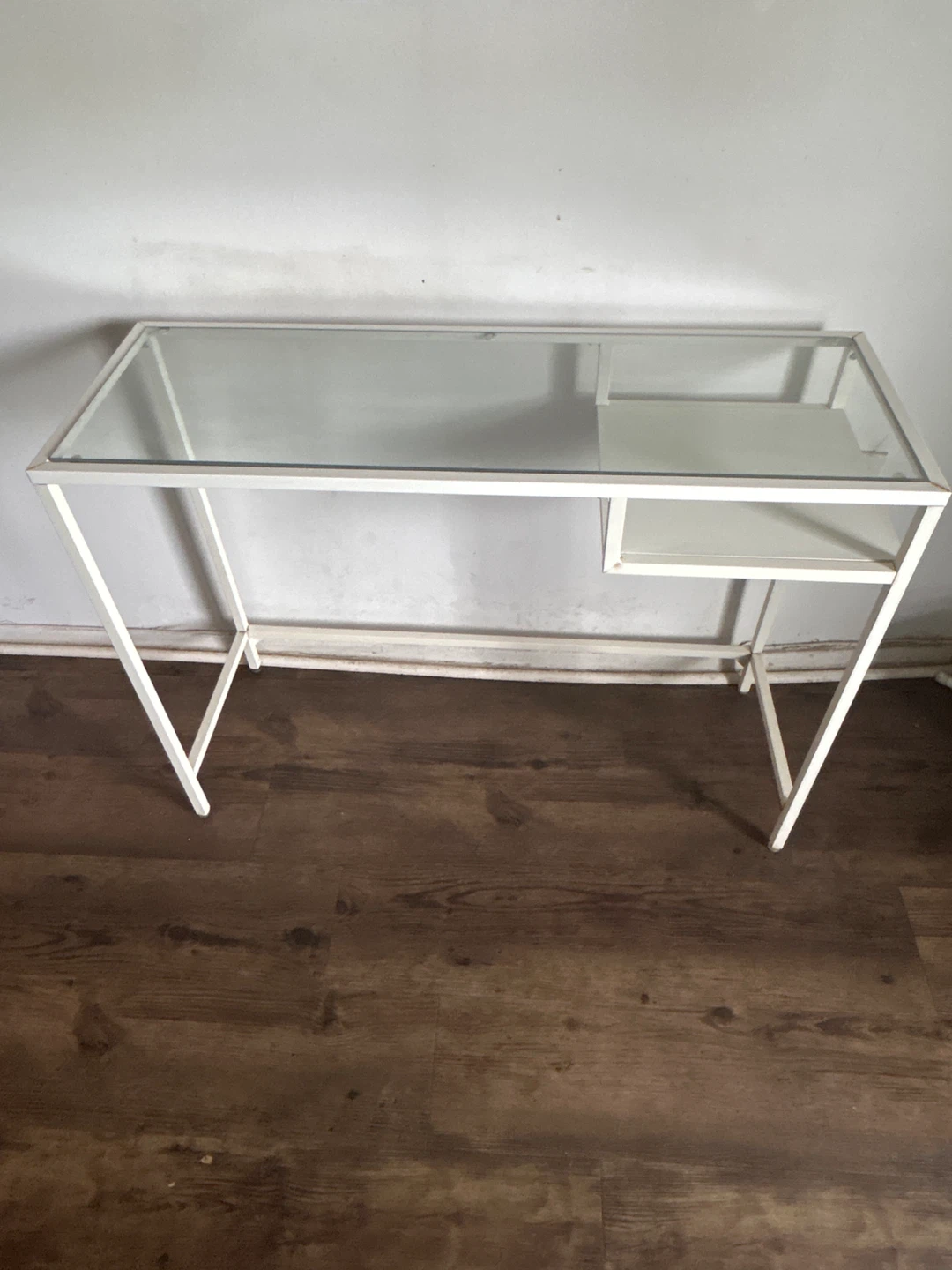 White Metal and Glass Desk with Shelf - photo 2