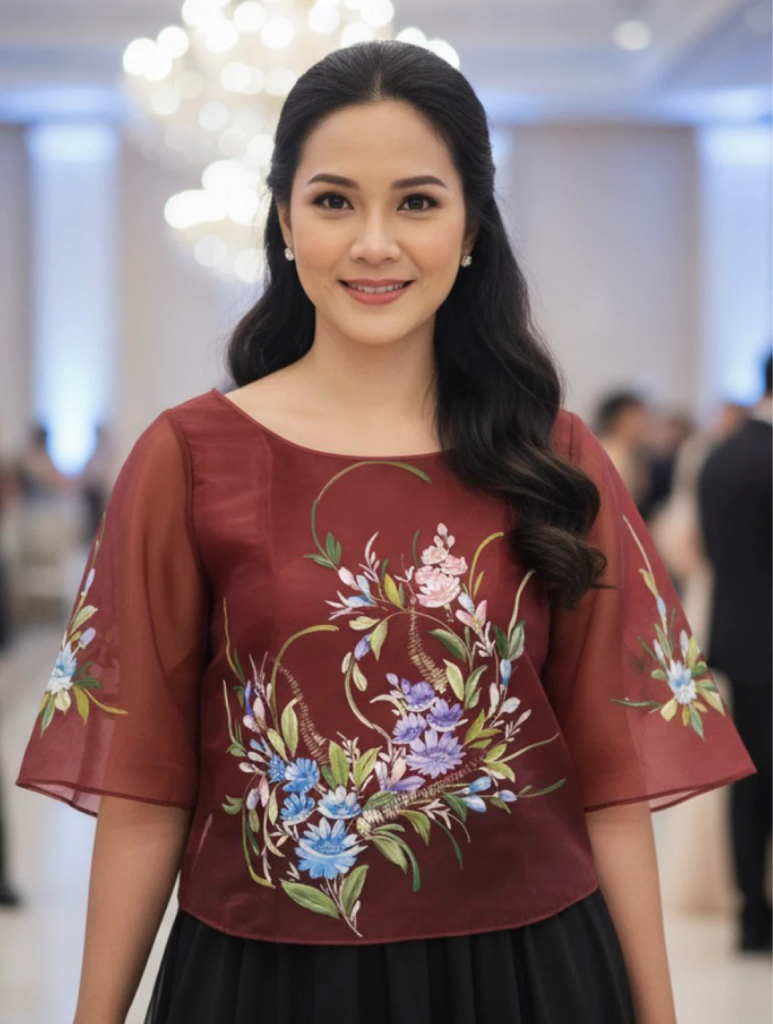 Burgundy Filipiniana Organza Blouse - photo 4