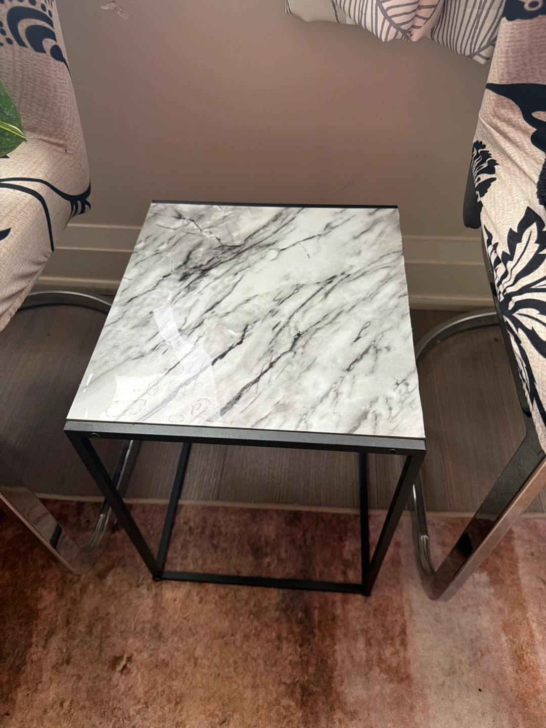 Marble Top Side Table with Black Metal Frame