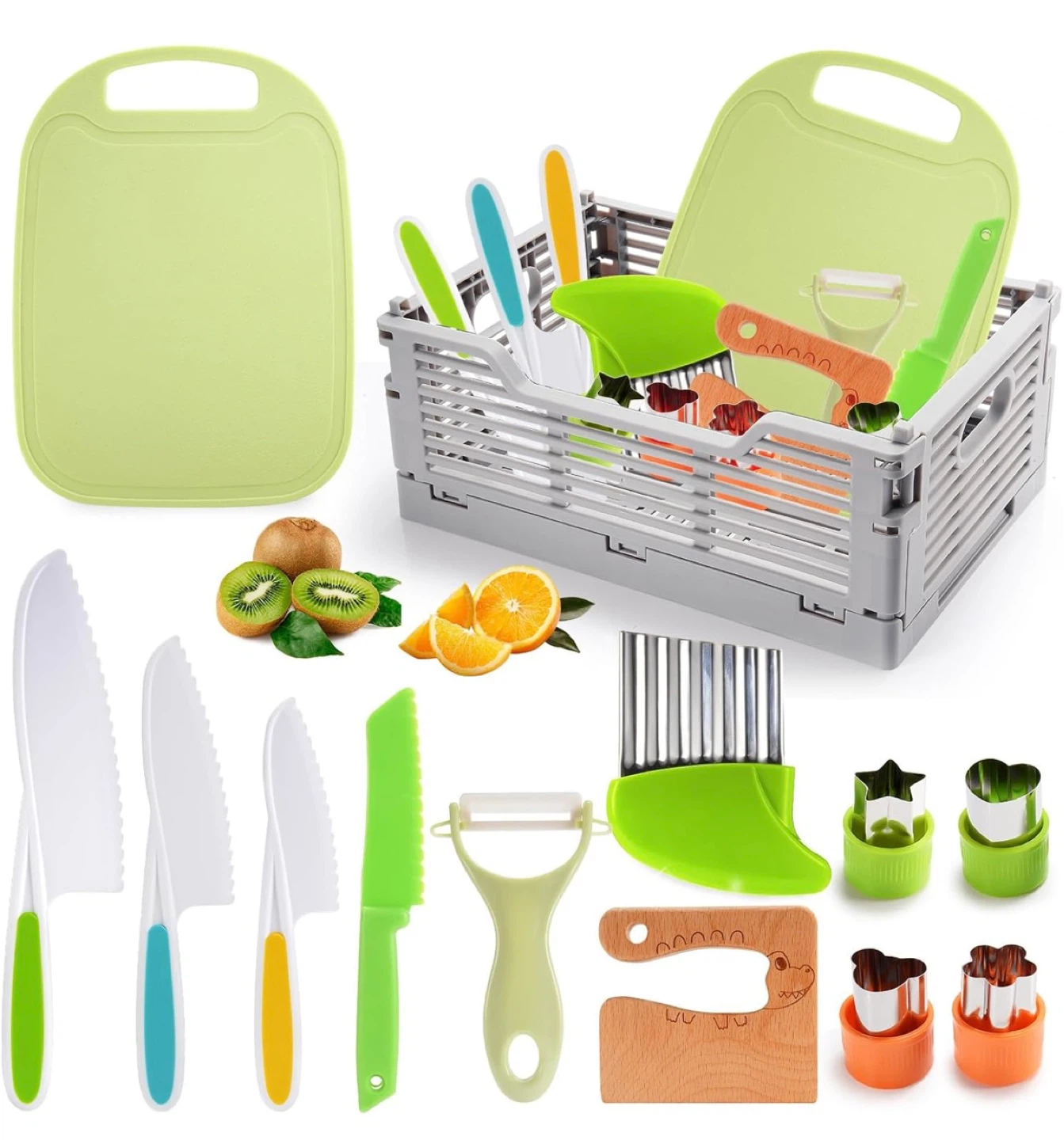 Kids Knife Set with Cutting Board and Accessories