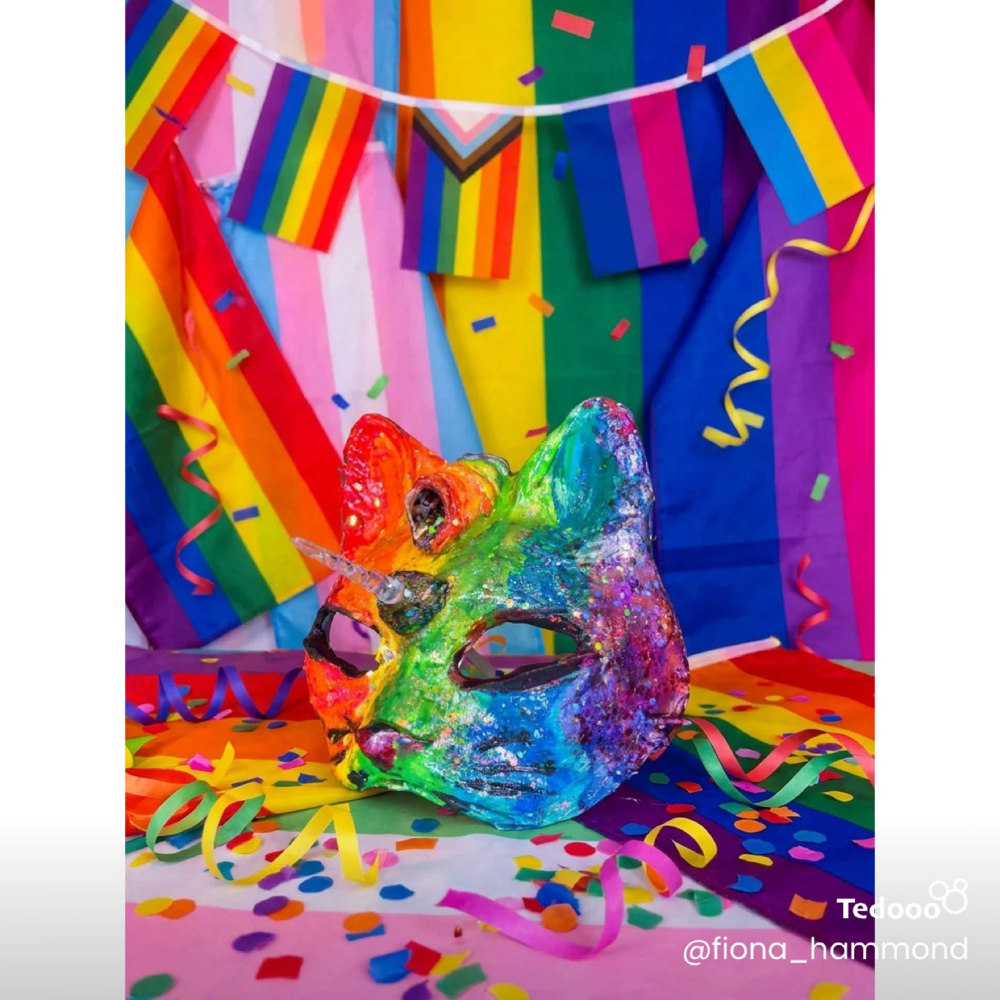 Handmade Rainbow Cat Unicorn Mask - photo 2