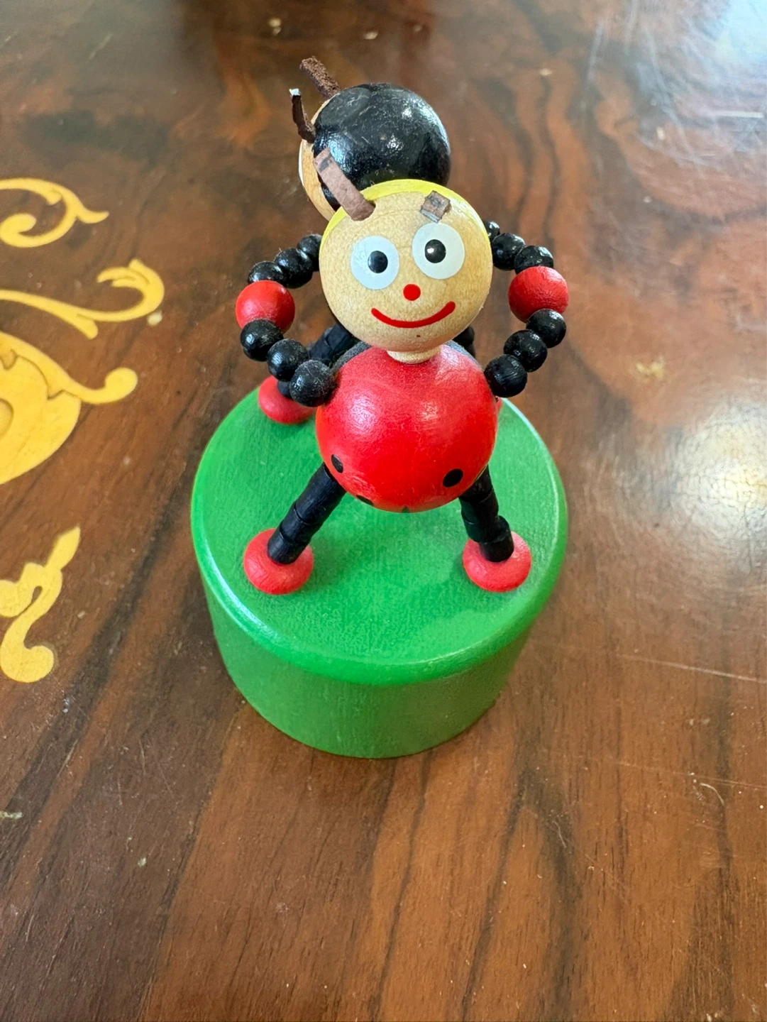 Vintage ladybug wooden push puppet - photo 3