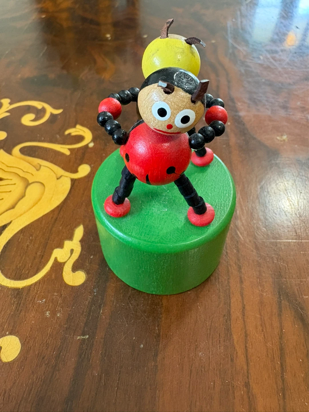 Vintage ladybug wooden push puppet - photo 4