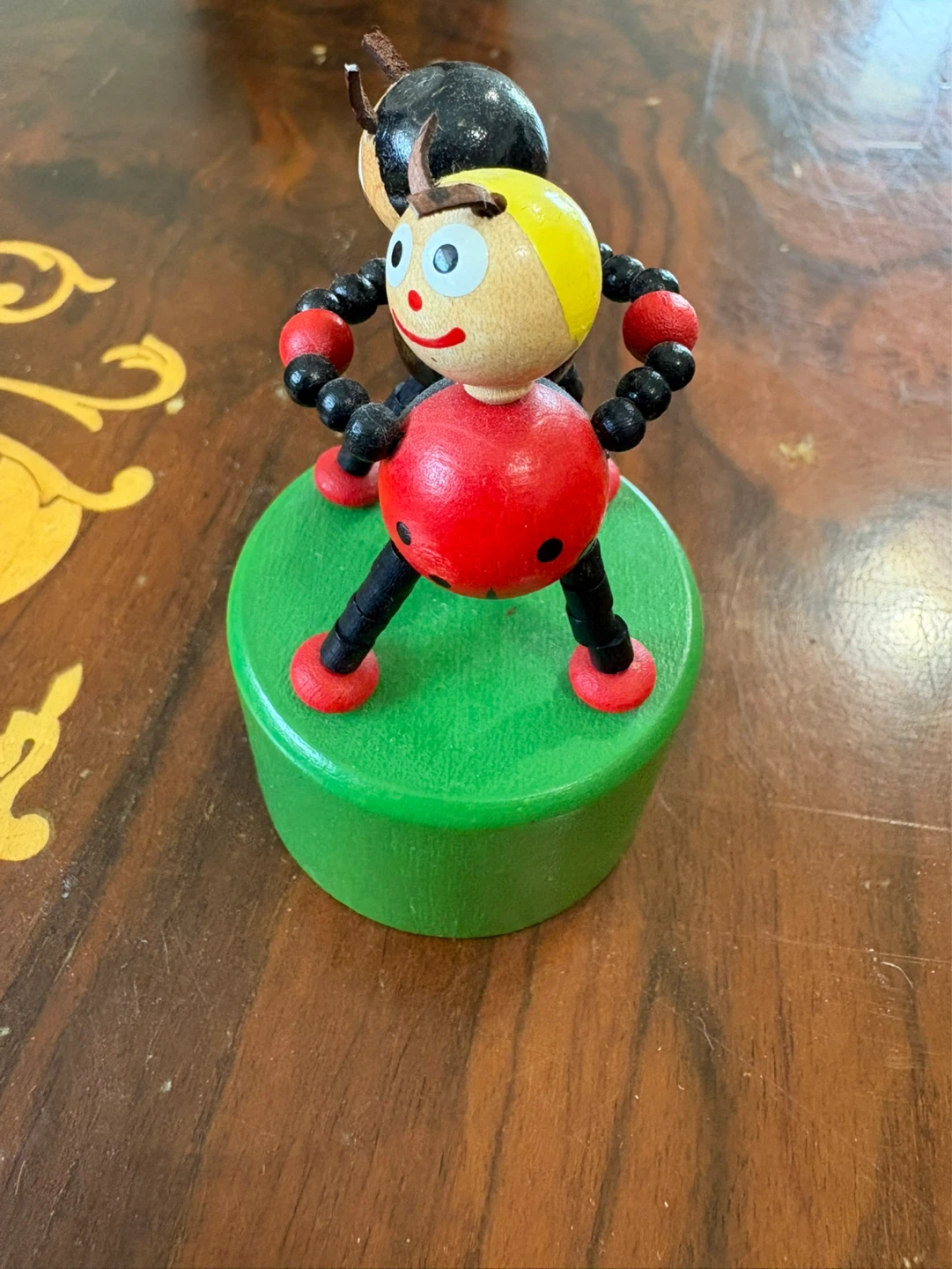 Vintage ladybug wooden push puppet - photo 2