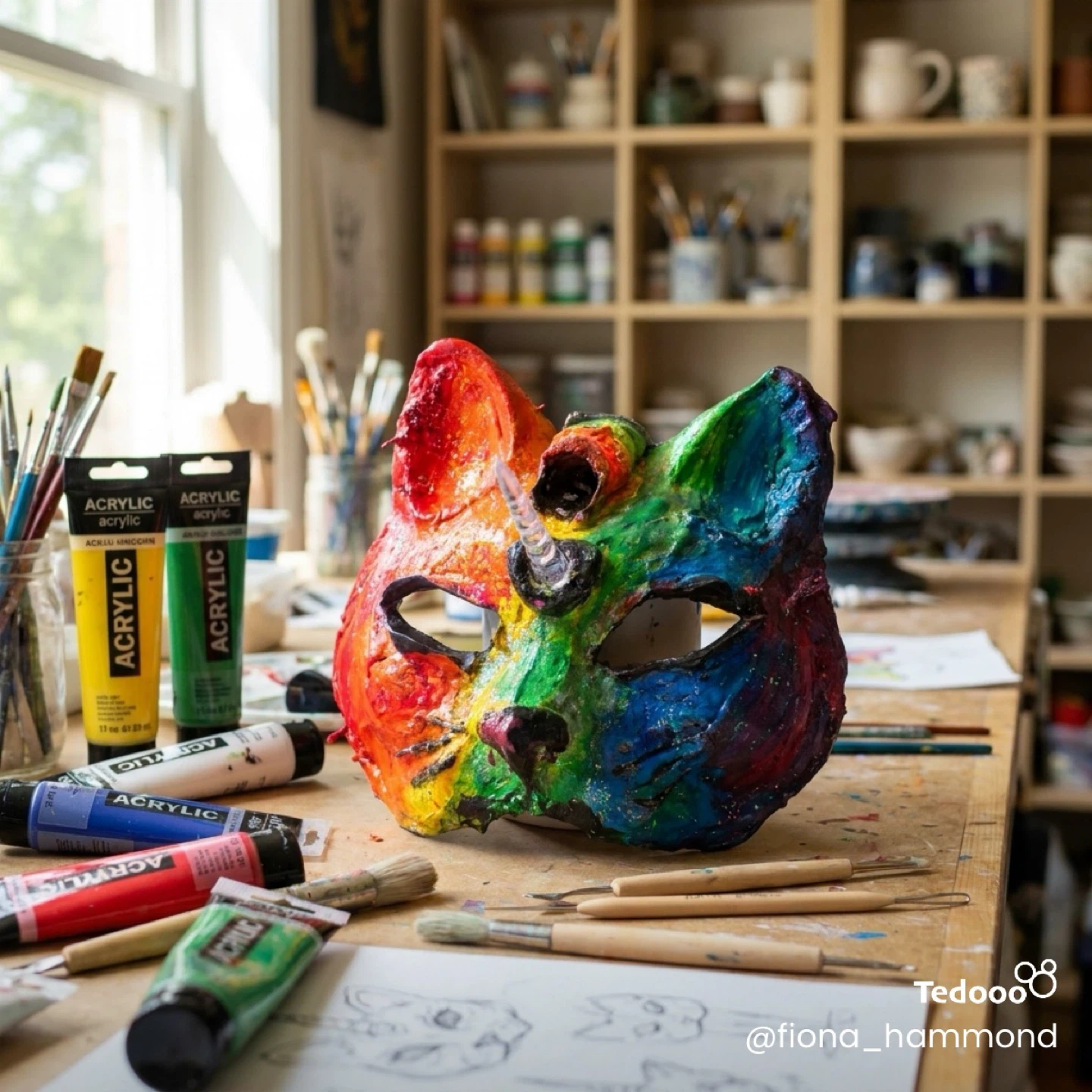 Handmade Rainbow Cat Unicorn Mask