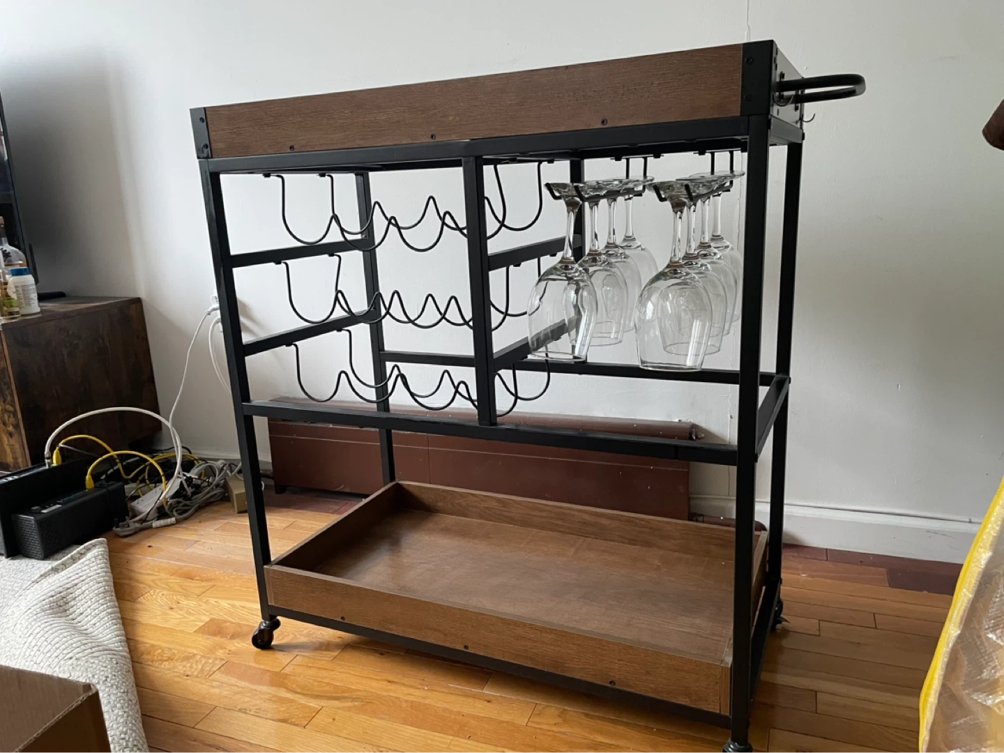 Bar Cart with Wine Glass Rack (8 Glasses included)