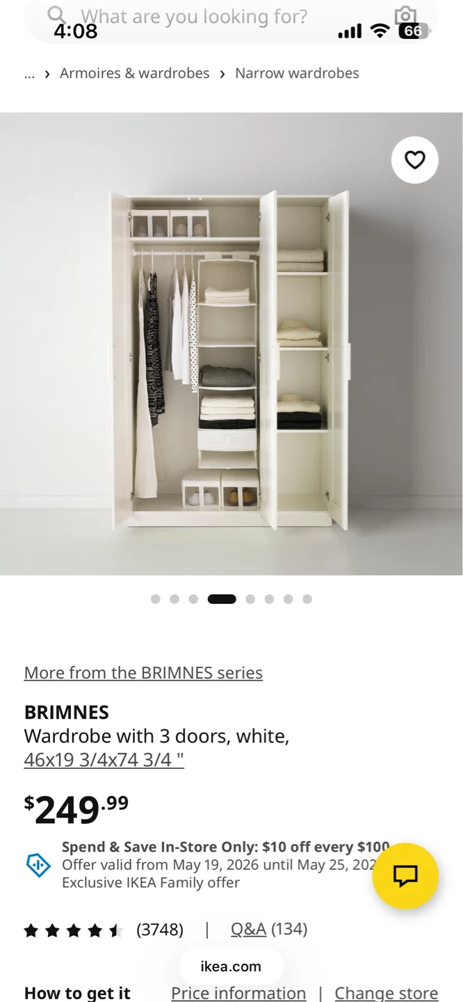 IKEA BRIMNES Wardrobe with 3 doors, white - photo 3