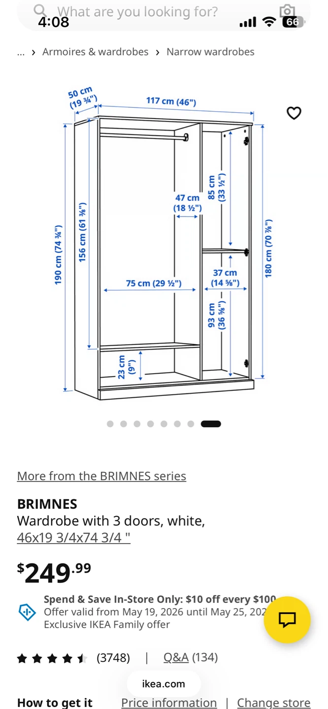 IKEA BRIMNES Wardrobe with 3 doors, white - photo 4