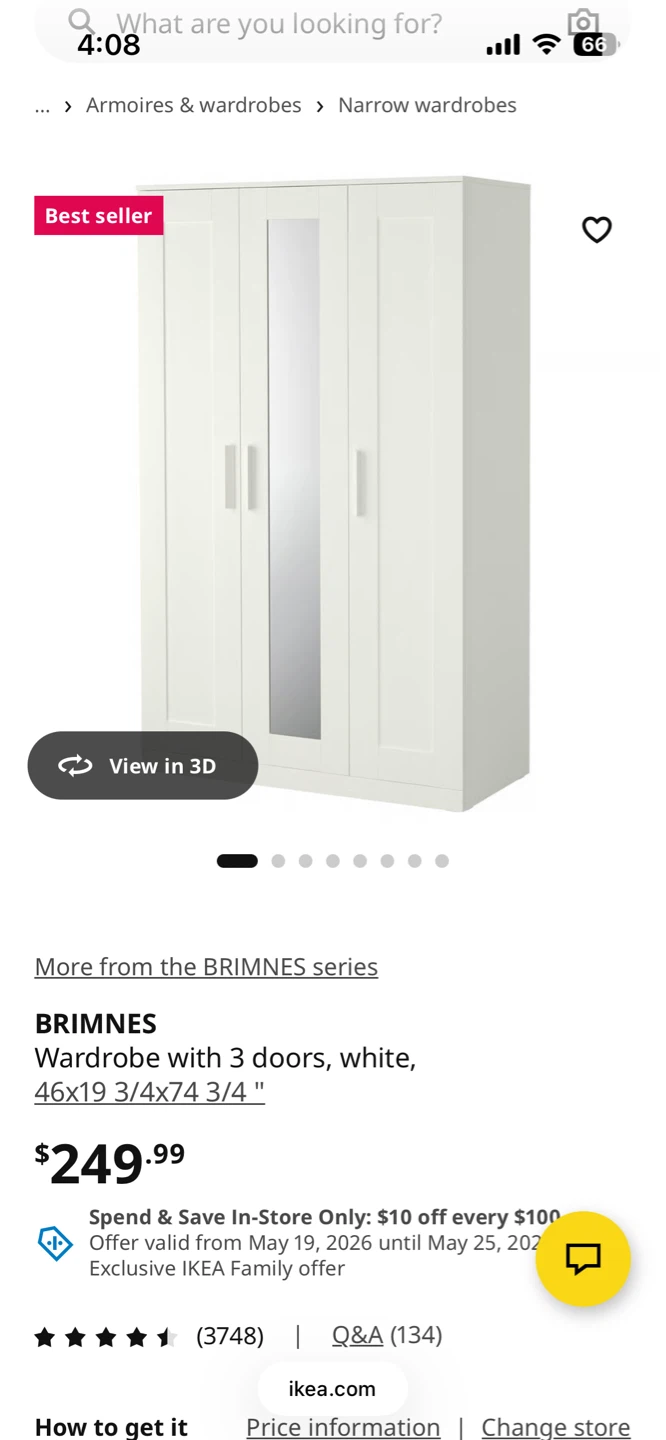 IKEA BRIMNES Wardrobe with 3 doors, white - photo 2